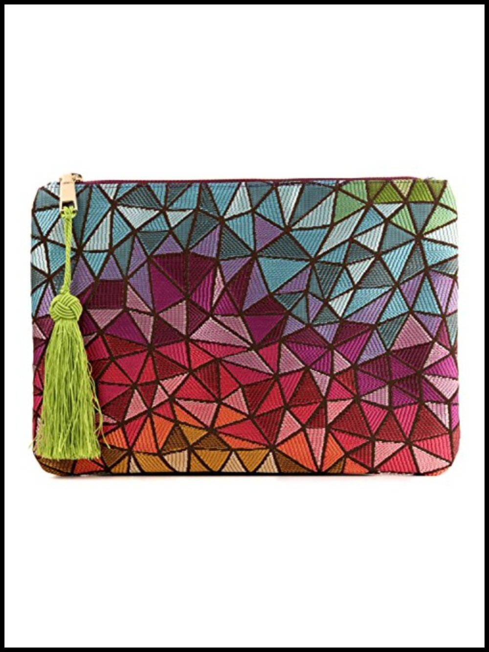Designer Woven Clutch Purse with Tassel, Zippered, Slim, Multiple Slots